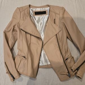 Zara Women's Beige Pink Lambskin Leather Jacket